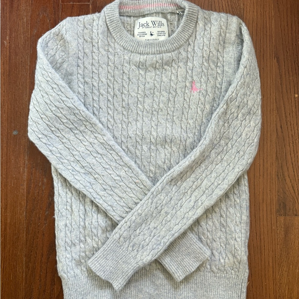 Jack Wills Gray Crew Neck Cable Knit Sweater